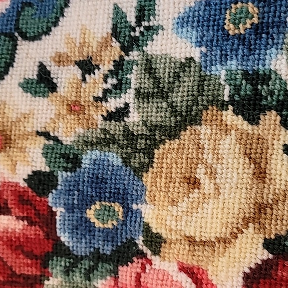 Floral Needlepoint Tapestry with Blue Border - Picture 3 of 6